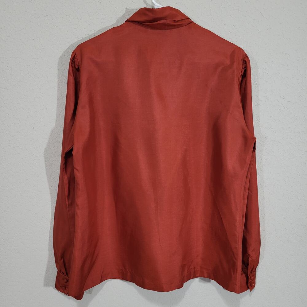 Vintage Blouse Lady Manhattan  Bow Neckline Womens Large Rust Silkhana 80s 90s - Picture 4 of 13
